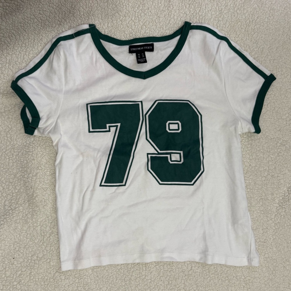 White and Green Graphic Tee